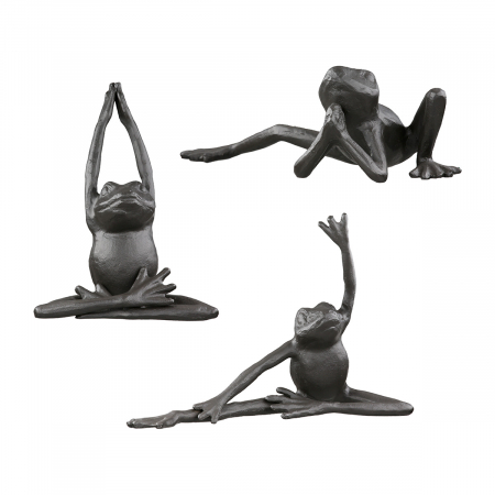 Oriental - Figurină, Broască, yoga, Fier, maro închis, PU 3, 3 buc. asortate, L. 7 cm, L. 17 cm, H. 12 cm