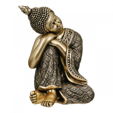 Oriental - Figurină, Buddha, Buddha gânditor, Polirășină, aurie, PU 3, L. 10 cm, L. 10 cm, H. 16,5 cm
