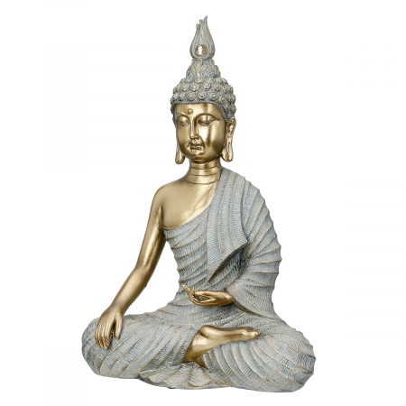Oriental - Figurină, Buddha, Iluminarea, Polirășină, auriu, gri, PU 2, L. 11,5 cm, L. 23 cm, H. 33 cm