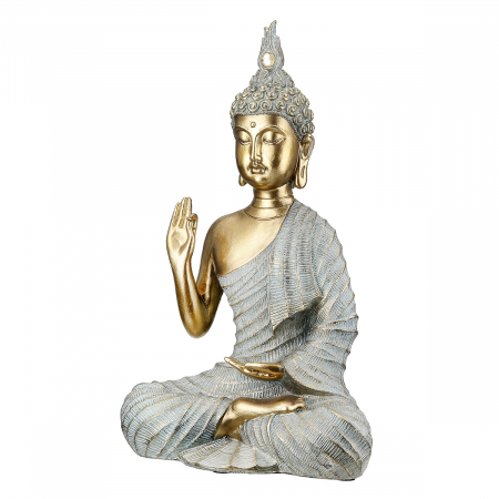 Oriental - Figurină, Buddha, Iluminarea, Polirășină, auriu, gri, PU 4, L. 8 cm, L. 16 cm, H. 24,5 cm