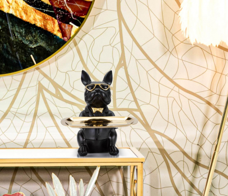 Animale - Figurina Bull Dog, Rasina, Negru/Auriu, 23.5x19x20 cm