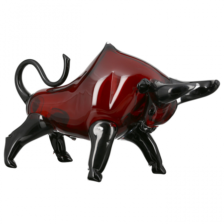 Arta sticlei - Figurina Bull, sticla, rosu/negru, 48x28x18 cm