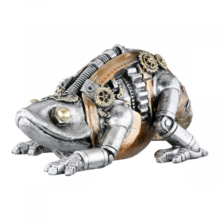 Steampunk - Figurină, Cameleon, Steampunk Cameleon, Motiv roată, Polirășină, argintiu, PU 2, L. 12,5 cm, L. 22 cm, H. 9,5 cm