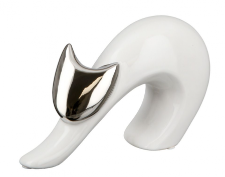 Animale - Figurina ceramica pisica NAJDA, alb/argintiu, 20x12x7 cm