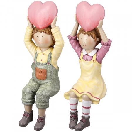 Familie - Figurină, Copil, motiv inimă, rășină sintetică, multicolor, PU 4, 2 asortate, L. 7 cm, l. 7 cm, H 23 cm