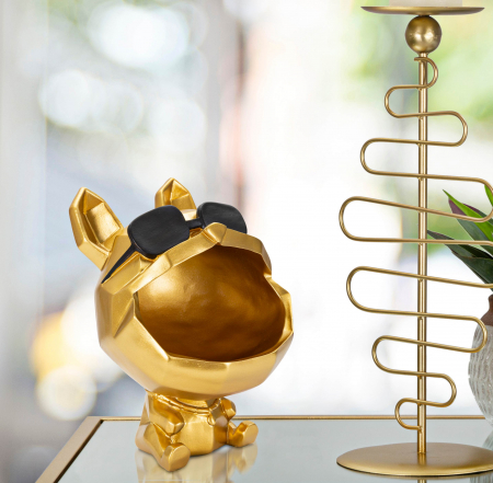 Animale - Figurina Dog, Rasina, Auriu/Negru, 23.5x17x17 cm