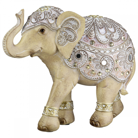 Animale - Figurină, Elefant, Motiv oglindă, oriental, Rășină sintetică, maro, PU 2, L. 7 cm, L. 19 cm, H 15 cm