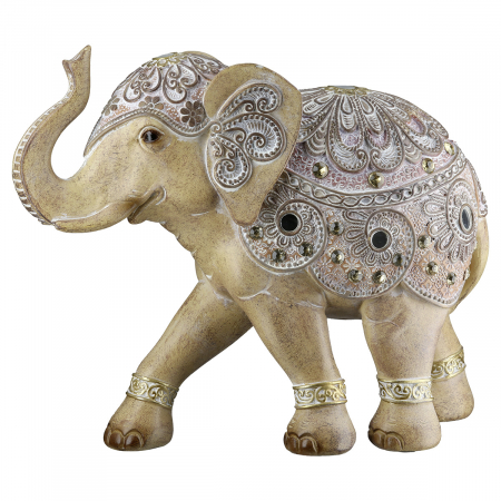 Animale - Figurină, Elefant, Motiv oglindă, oriental, Rășină sintetică, maro, PU 2, L. 9 cm, L. 23 cm, H 19 cm