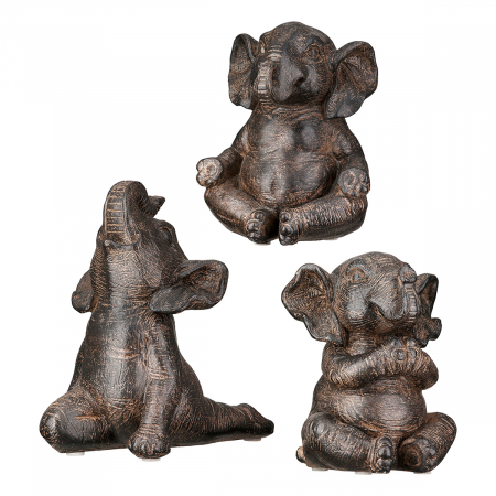 Animale - Figurină, Elefant, Tarangire, Polirășină, maro, PU 6, 3 buc. asortate, L. 15 cm, L. 10 cm, H. 15,5 cm