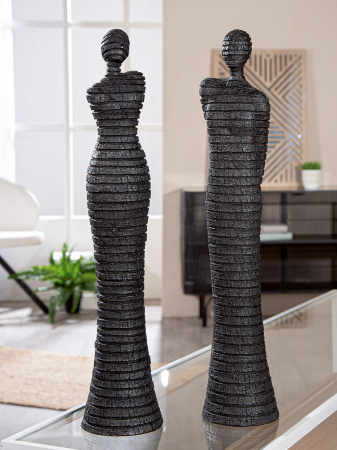 Familie - Figurină, Femeie, Bărbat, Lorient, Model Linie, Polyresin, negru, PU 2, 2 buc. asortate, L. 9,5 cm, L. 10 cm, H. 48,5 cm