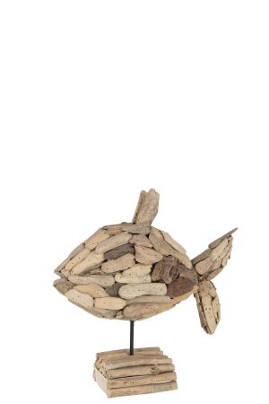 Mare si soare - Figurina Fish On Foot Pieces, Lemn, Natural, 32x13x31 cm