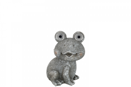 Animale - Figurina Frog Solar, Rasina, Gri, 17.5x15.5x22.5 cm