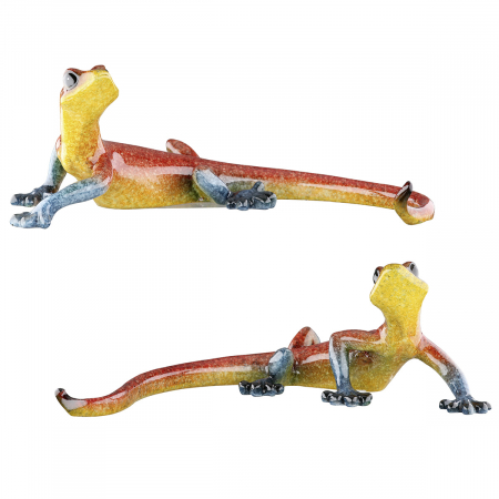 Arta sticlei - Figurină, Gecko, Emmanuel, Polyresin, roșu, galben, PU 6, 2 buc. asortate, L. 18 cm, H. 6 cm