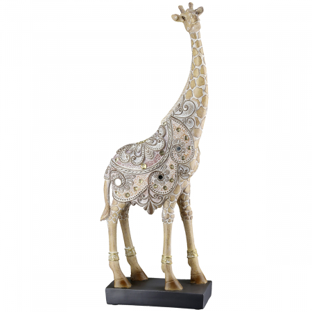 Animale - Figurină, Girafă, Motiv oglindă, oriental, Rășină sintetică, maro, PU 2, L. 6 cm, L. 13 cm, H 36 cm