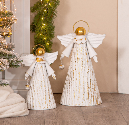 Ingeri - Figurina, ingeri, „Faso”, Motiv clopot, Metal, alb, PU 2, L. 18 cm, L. 22 cm, H 34 cm