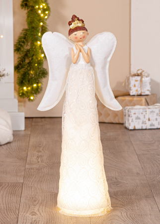 Ingeri - Figurina (LED), ingeri, „Eleni”, Rasina, alb, PU 2, L. 14 cm, L. 24 cm, H 57 cm