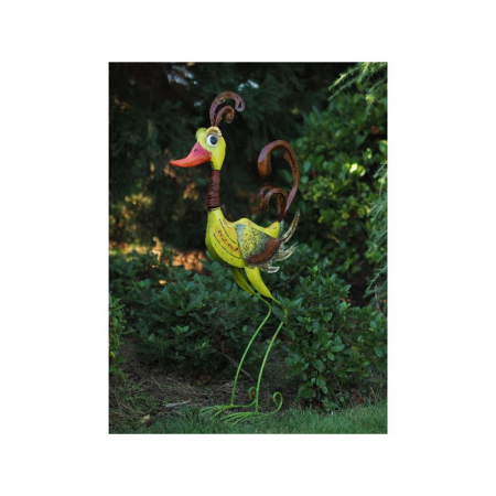 Decoratiuni terasa si gradina - Figurina metal Funny bird green, 105x18x32 cm