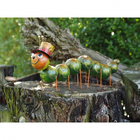 Decoratiuni terasa si gradina - Figurina metal Large caterpillar with hat, 30x15x75 cm