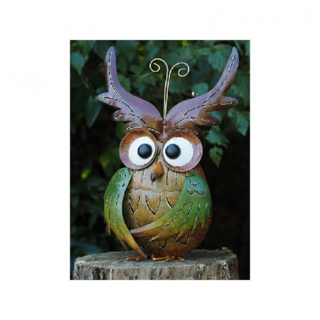Decoratiuni terasa si gradina - Figurina metal Owl candle holder, 38x10x22 cm