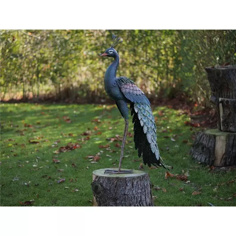 Decoratiuni terasa si gradina - Figurina metal Peacock upright, 95x31x56 cm