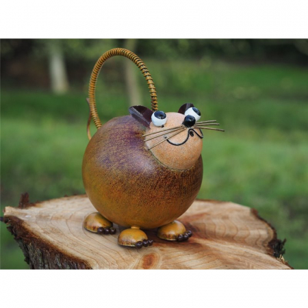 Decoratiuni terasa si gradina - Figurina metal Watering can cat, 24x14x17 cm