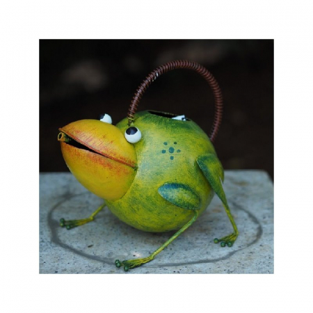 Decoratiuni terasa si gradina - Figurina metal Watering can frog, 24x24x21 cm