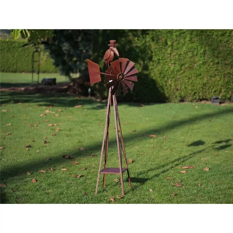 Decoratiuni terasa si gradina - Figurina metal Windmill with bird, 155x37x62 cm
