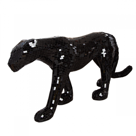Modern - Figurină, Pantera, Black Disco, Fibră de sticlă, Oglindă de sticlă, negru, PU 1, L. 27 cm, L. 116 cm, H. 50 cm