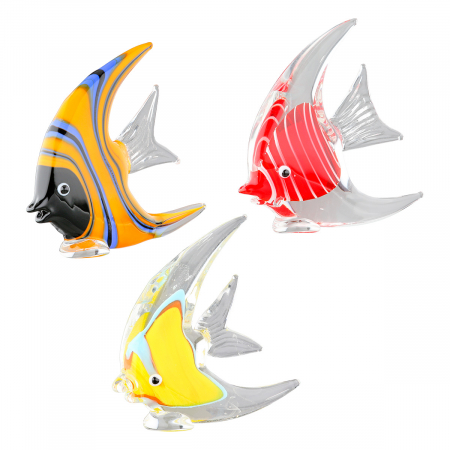 Arta sticlei - Figurină, Pește, Scalar, Sticlă, bej, albastru, portocaliu, roșu, galben, PU 6, 3 buc. asortate, L. 1,5 cm, L. 7,5 cm, H. 7,5 cm