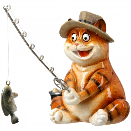 Animale - Figurină, Pisică, Motiv Pescar, dungi, Rășină sintetică, portocaliu, PU 3, L. 18 cm, L. 13 cm, H 14 cm