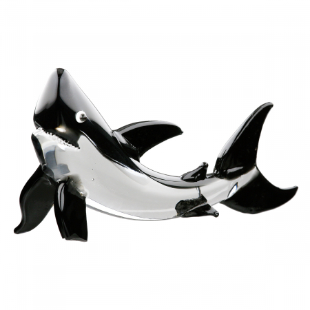 Arta sticlei - Figurină, Rechin, Sticlă, negru, transparent, PU 6, L. 4,5 cm, L. 9 cm, H. 5 cm