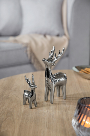 Accesorii - Figurina ren Sven, Ceramica, Argintiu, 6,5x3x10,5 cm