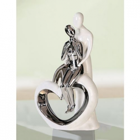 Accesorii - Figurina Romance, ceramica, alb/argintiu, 19.5x33.5 cm