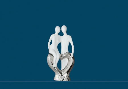 Dragobete - Figurina Sitting on heart, ceramica, alb/argintiu, 12x24x6 cm