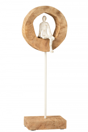 Modern - Figurina Thinker Ring, Lemn, Natural, 18x9x48 cm