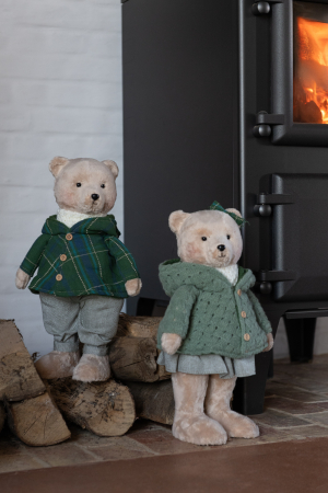 IN STOC - Figurina, Ursulet baiat/fata poliester bej/verde inchis Ass 2