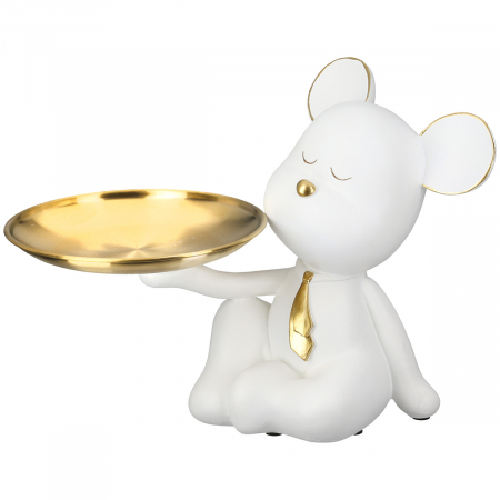 Animale - Figurină, Ursuleț, Motiv cravată, Rășină sintetică, alb, PU 2, L. 17 cm, L. 15 cm, H 19 cm