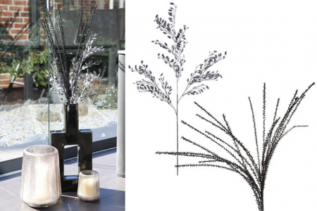 Plante artificiale si uscate - Floare spuma, NERO, Plastic, Negru, 9X9X121 cm