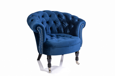 Fotolii - Fotoliu Filip chesterfield, albastru, spuma/catifea/lemn, 87x78x83 cm