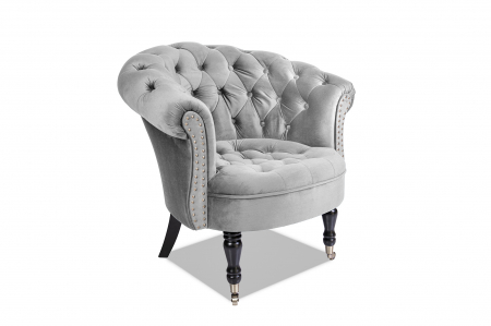 Fotolii - Fotoliu Filip chesterfield, gri, spuma/catifea/lemn, 87x78x83 cm