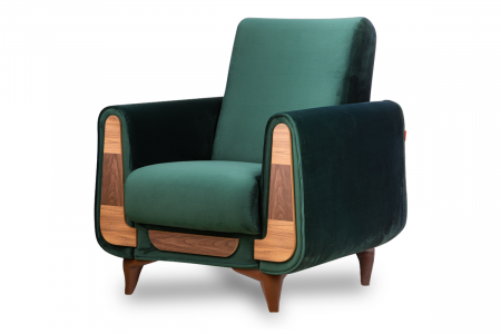 Fotolii - Fotoliu GUSTAVO, Lemn/Stofa, Verde cu striatii, 83x95x81 cm