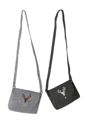Genti - Geanta de umar, "Hirsch", motiv cu cerbi, fetru, gri deschis, gri inchis, PU 4, 2 asortate, L. 5 cm, l. 22 cm, H 18 cm