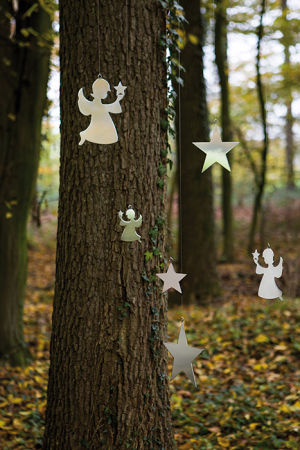 Clopotei de vant si ghirlande - Ghirlanda inger Holyworker, Otel inoxidabil, Argintiu, 15x15 cm