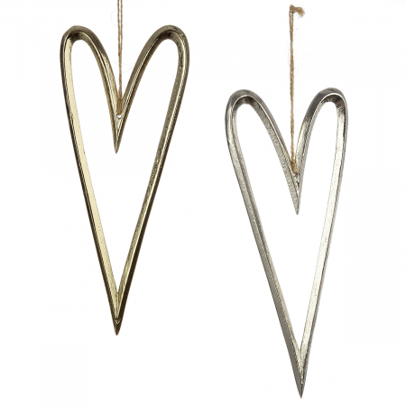 Clopotei de vant si ghirlande - Ghirlandă, Inimă, Aluminiu, auriu, argintiu, PU 12, 2 buc. asortate, L. ,5 cm, L. 9 cm, H. 24 cm