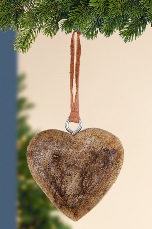 Clopotei de vant si ghirlande - Ghirlanda inima Rustik, lemn, maro, 7.5x14x2 cm