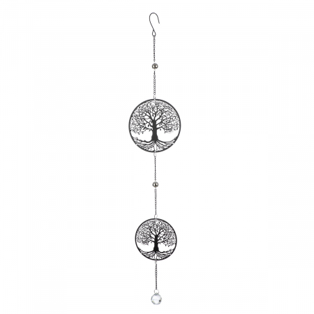 Clopotei de vant si ghirlande - Ghirlandă, rotundă, Arborele vieții, motiv Arborele vieții, Metal, negru, PU 4, L. 3 cm, L. 15 cm, H. 80 cm