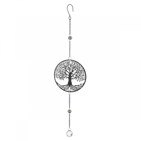 Clopotei de vant si ghirlande - Ghirlandă, rotundă, Tree of Life, motiv Arborele vieții, Metal, negru, PU 8, L. 3 cm, L. 15 cm, H. 58 cm