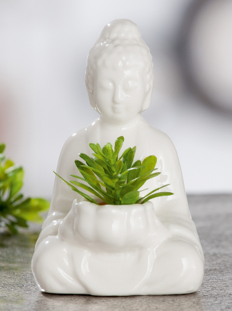 Ghivece si suporturi de flori - Ghiveci Buddha, Portelan, Alb, 7x11x7x cm