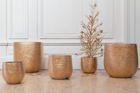 Ghivece si suporturi de flori - Ghiveci Audrey, Ceramica, Auriu, 20x20x18.5