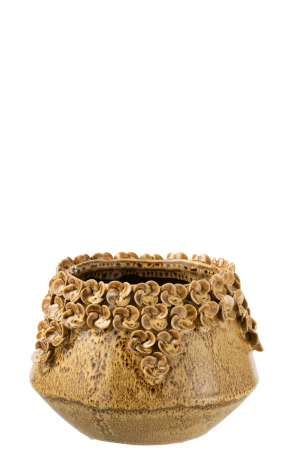 Ghivece si suporturi de flori - Ghiveci, Ceramica, Galben, 18.3x18.3x13 cm